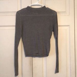 Gray see through long sleeve crop